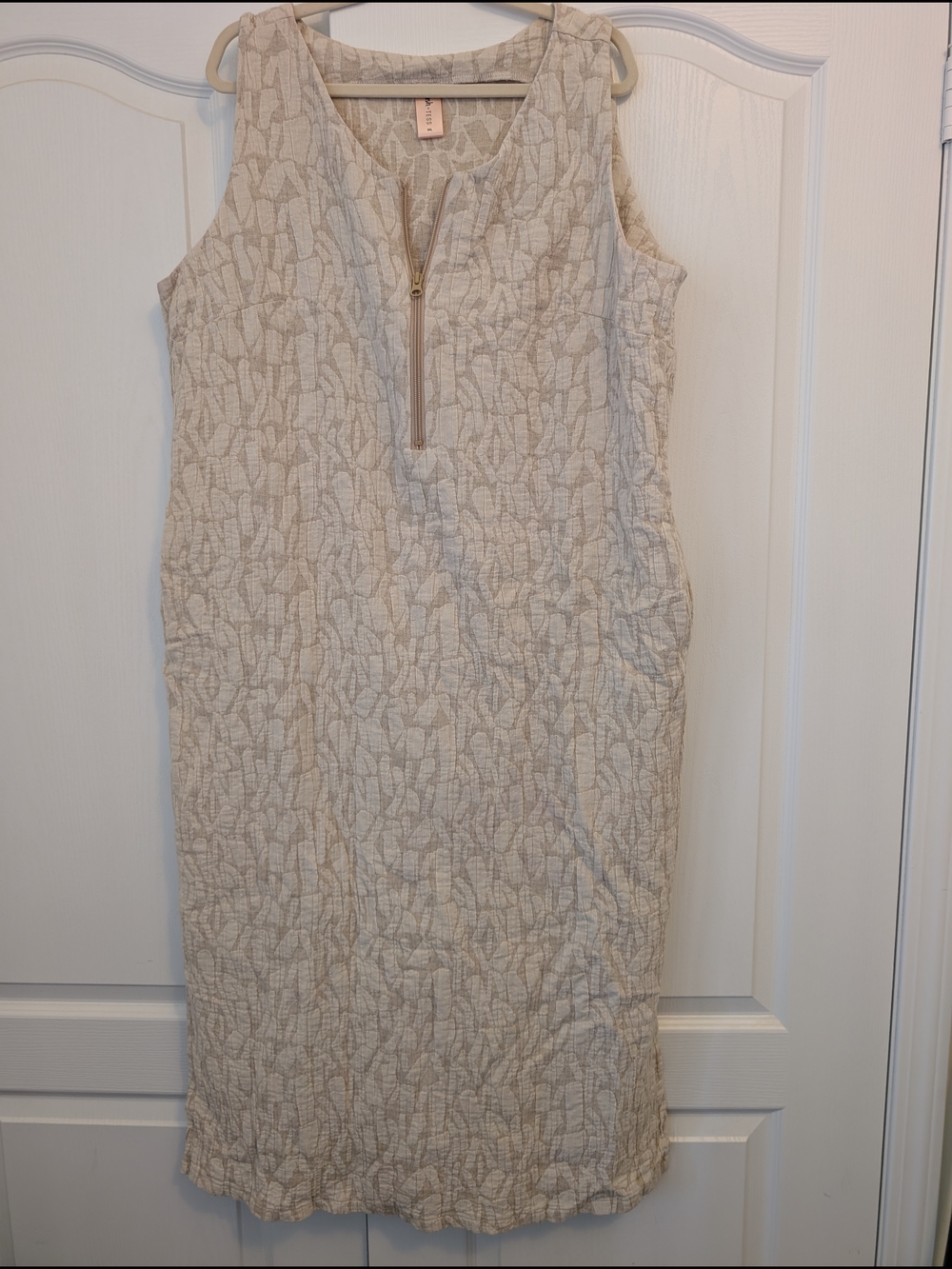 Smash + Tess Beige Textured Sleeveless Zip-Front Midi Dress